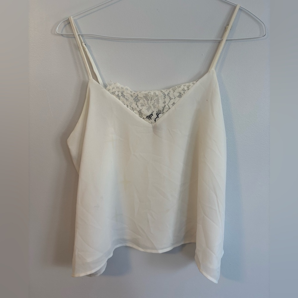 Forever21 White Lace Trim Camisole Spaghetti Crop Top Blouse Size Large